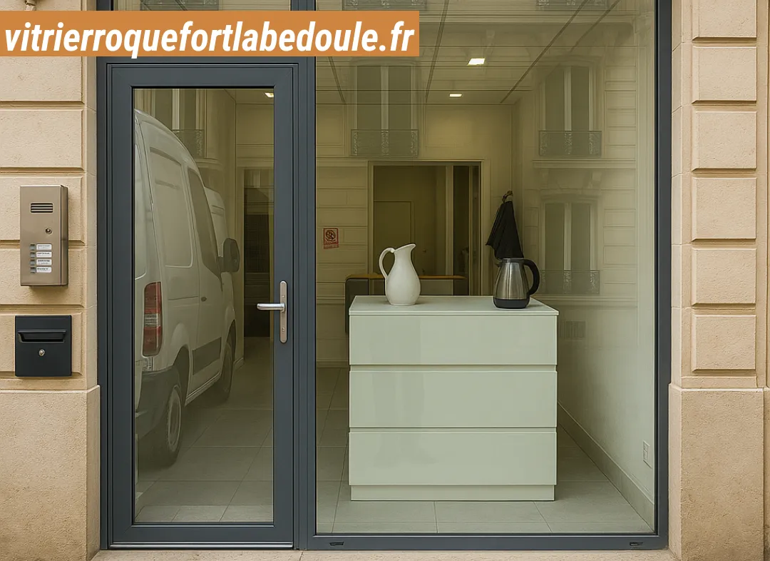 Façade vitrine de magasin en aluminium sur mesure à Roquefort-la-Bédoule